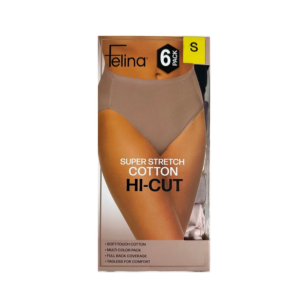 Felina Women 6 Pack Super Stretch Cotton Hi-Cut Panties Multicolor Small C7290